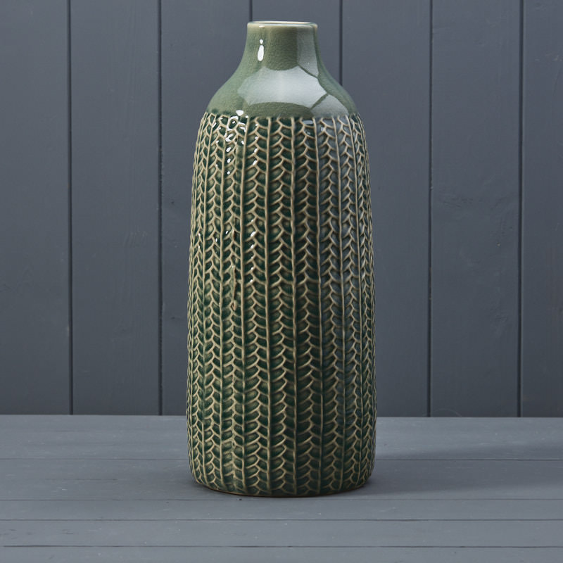 Patterned Green Ceramic Vase detail page